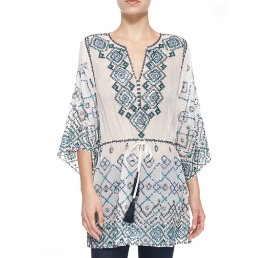 Calypso St. Barth Velsia Silk Beaded Sheer Tunic Top Swimsuit Coverup Size Small